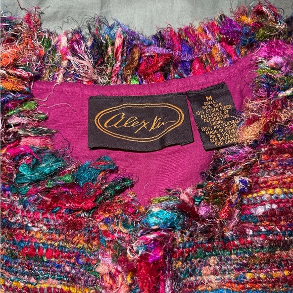 Rainbow Silk Tweed Open Front Lined Women M Blazer Jacket Hippie Dopamine Preppy - Picture 5 of 8